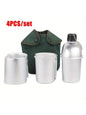 4pcs/set,Military Canteen Cookware Set Aluminum Alloy Canteen Multi-Functional Water Bottle with Grab Handled Cup Green Canvas