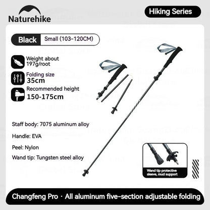 Naturehike 5-Section Walking Stick Pole Carbon Fiber Aluminum Alloy Folding Teleskopic Ultralight Trekking Hiking Canes UL Pro
