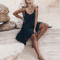 Boho Beach Sexy Backless Sleeveless Strap Mini Dresses For Women Robe Casual Lace-up Summer Dress Solid Cotton Loose Vestidos