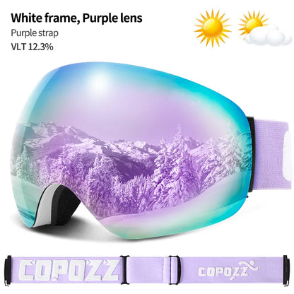 Frameless Anti-Fog Ski Goggles Night Lens Box Set 100% UV400 Protection Ski Snowboard Anti-Slip Strap Snow Goggles for Men Women