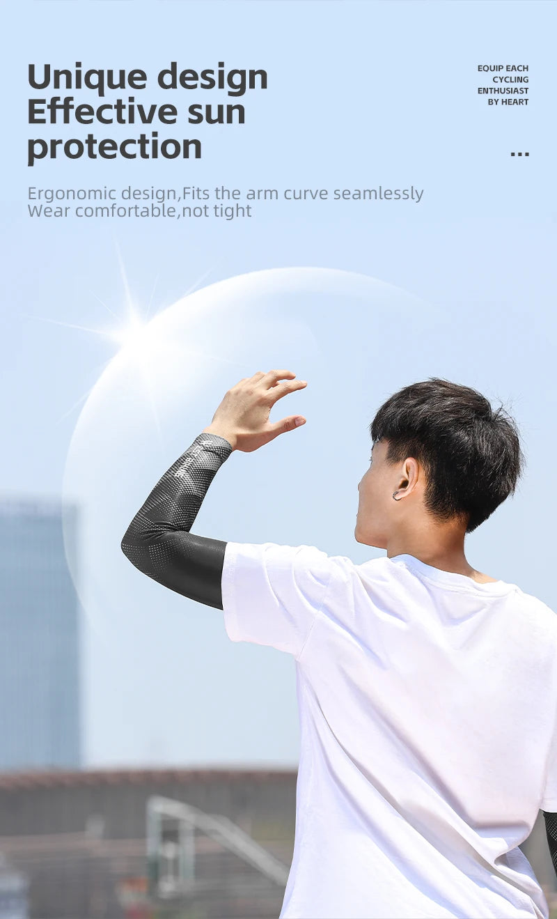 WEST BIKING Summer Sunproof Arm Sleeves UV Protection Seamless Digital Printing Cycling Running Sleeves Cooling Sport Gear
