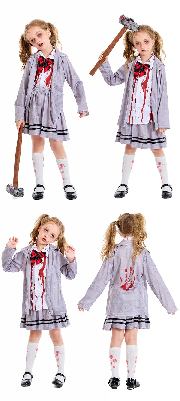 Girls Zombie School Costume Uniform Child Vampire Costume Outfits Scary Halloween Costume for Kids Zombie School Boy Outfits