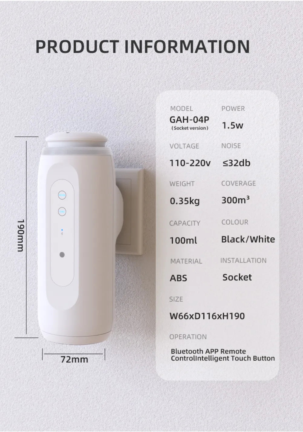 Waterless Essential Oil Diffuser Wall Plug Aroma Oil Diffuser Cool Mist Electric Scent Machine Smart Bluetooth Control For HomeElectric DiffusersGoWisse.com