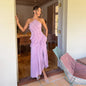 Elegant Purple Halter A Line Prom Gowns Ruffles Tiered Backless Party Gown Summer Vacation Chiffon Long Evening Dress