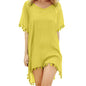 2023 Chiffon Tassels Beach Wear Women Swimsuit Cover Up Swimwear Bathing Suits Summer Mini Dress Loose Solid Pareo Cover Ups
