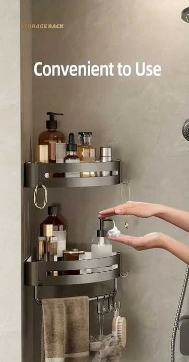 1pc Non-Drill Aluminum Bathroom Storage Rack - Wall-Mounted Corner Shelf for Shampoo, Makeup, and Accessories