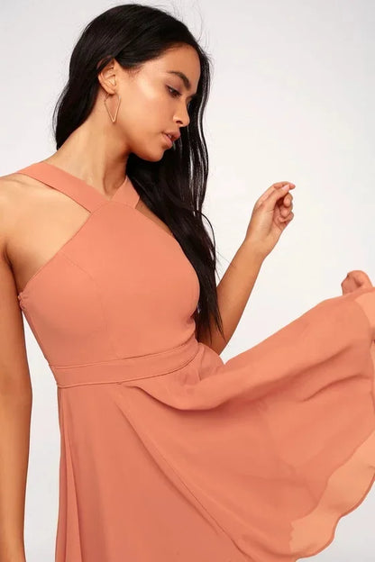 Women Sleeveless Backless Sexy Club Mini Dress 2024 Summer Party Strappy Back Zipper Solid Shift Halter Short Dresses