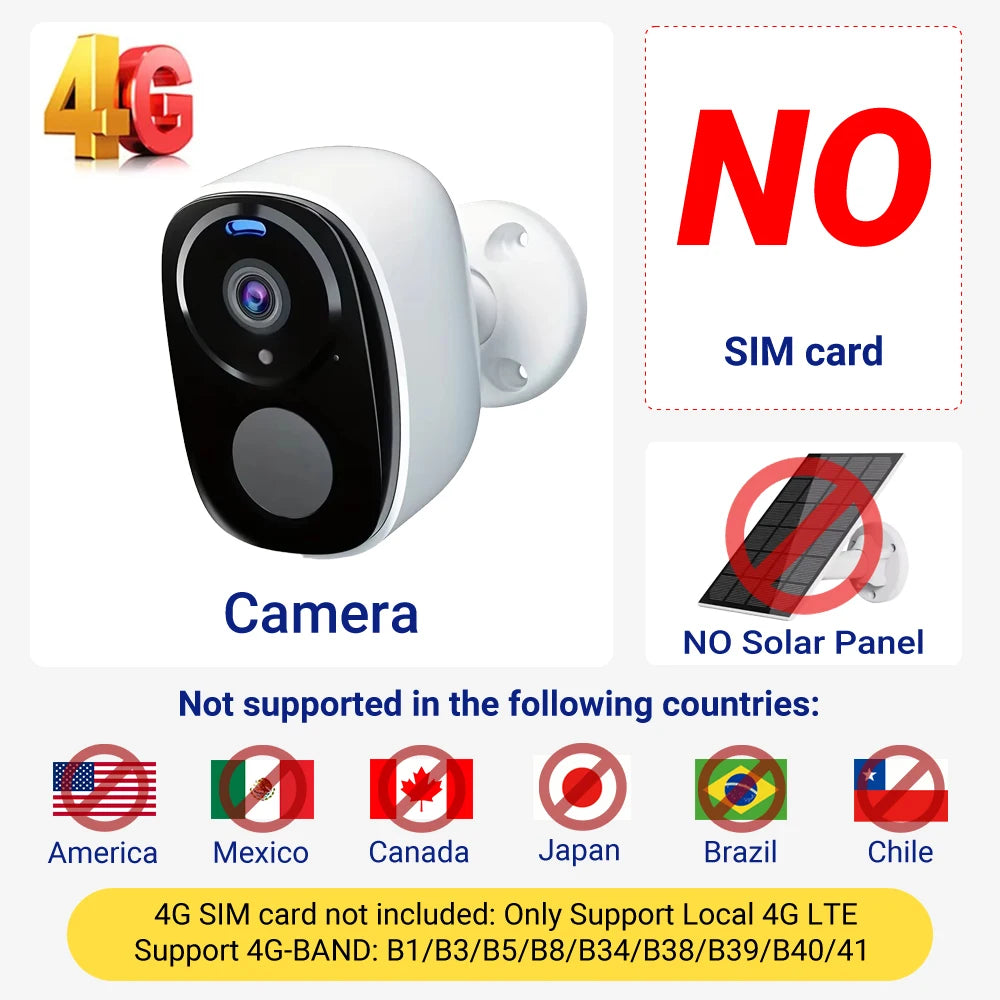5MP 4G Solar Security Camera 2.4G WiFi Wireless Outdoor Color Night Vision Battery Powered Support PIR Waterproof Two-Way Audio