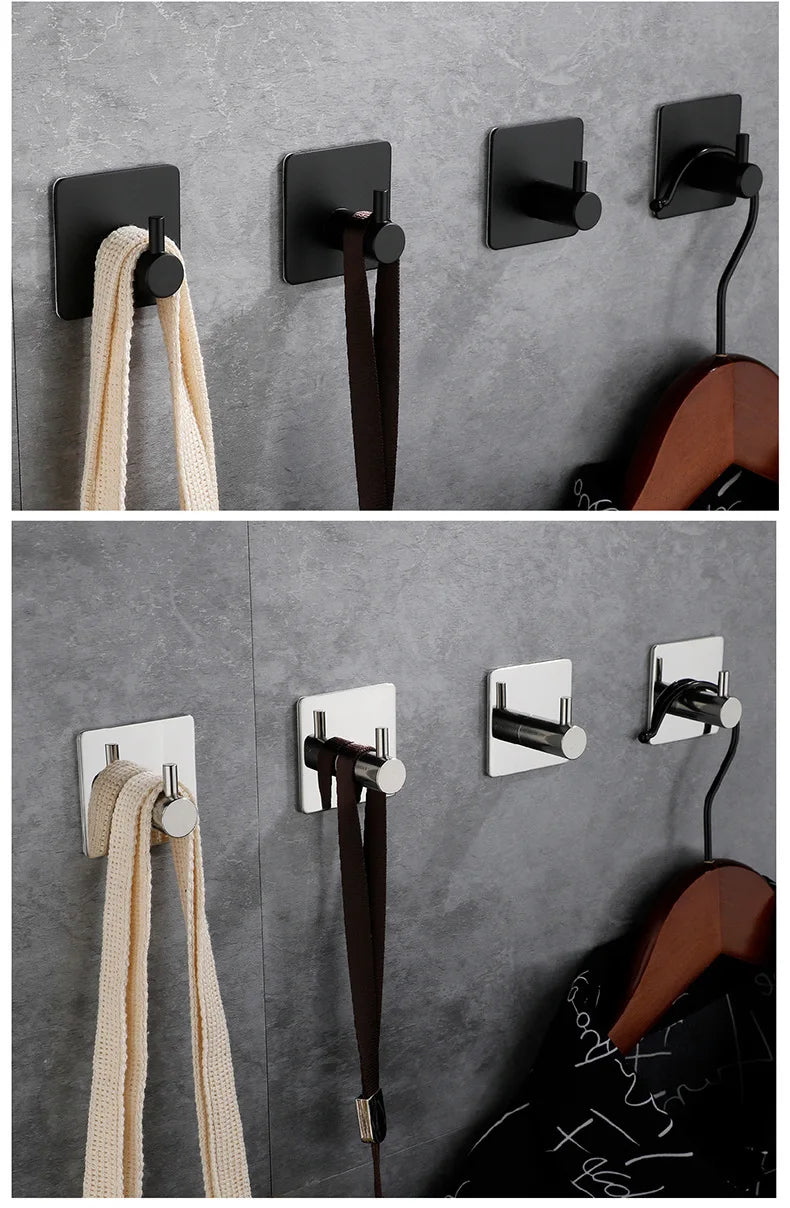 High Quality 304 Stainless Steel Self Adhesive Hooks Shower Bath Hook Kitchen Hanger Bathroom Hook Household Wall Hanger