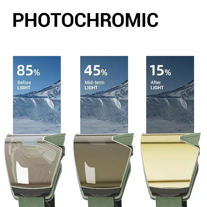 KAPVOE New Outdoor Photochromic Ski Goggles Winter Snow Sports for Unisex Snow Glasses UV400 Anti-fog Magnetic Snowboard Glasses