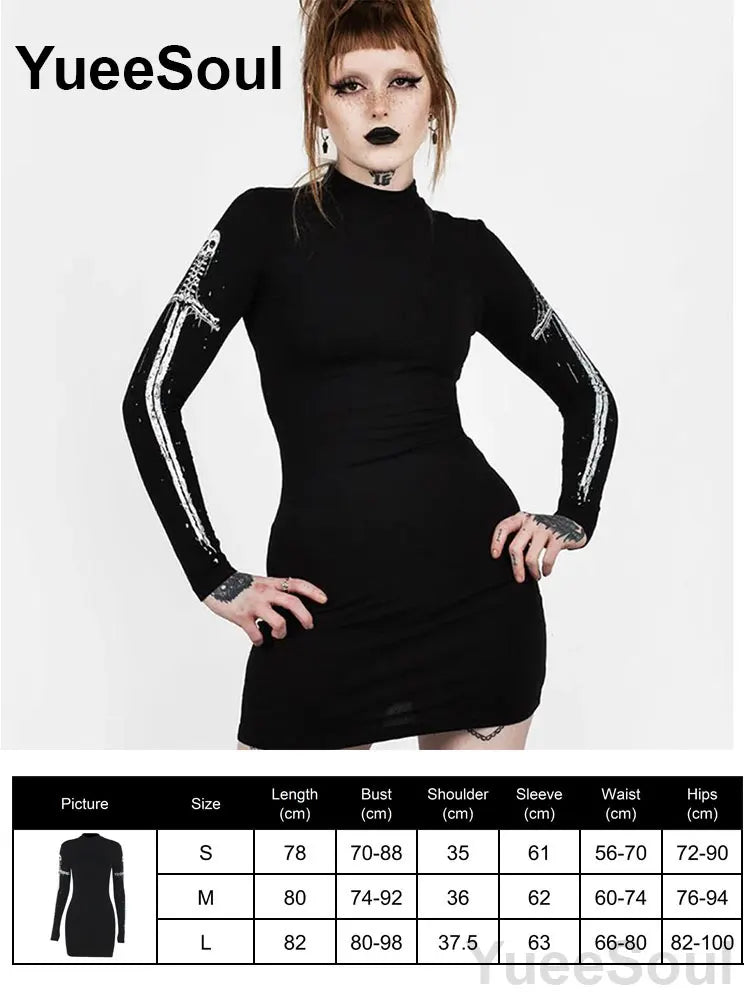 Halloween Gothic Grunge Punk Women Dress Long Sleeve Lace Slim Black Dresses 2025 New Y2K Harajuku Lolita Fairy Core Party Dress