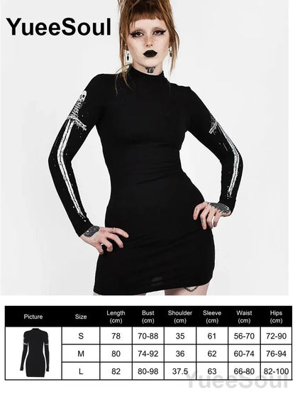 Halloween Gothic Grunge Punk Women Dress Long Sleeve Lace Slim Black Dresses 2025 New Y2K Harajuku Lolita Fairy Core Party Dress