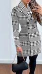Female Jacket Autumn Fashion Double Breasted Plaid Print Elegant Long Sleeved Notched Collar Casual Daily Blazer Coat
