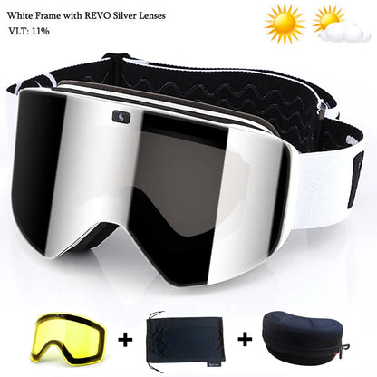 Ski Goggles with Magnetic Double Layer Yellow Lens Skiing Anti-fog UV400 Snowboard Goggles Men Women Ski Glasses Eyewear Set