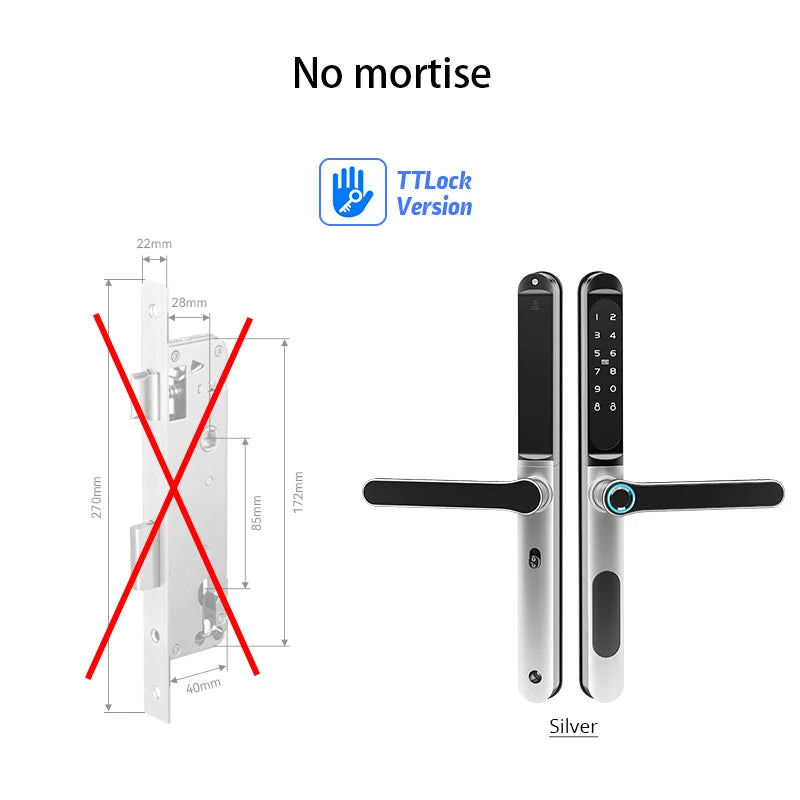 Waterproof TTLock Outdoor Gate Fingerprint Bluetooth APP RFID Code Keyless Electronic Smart Door Lock for Glass Aluminum Sliding