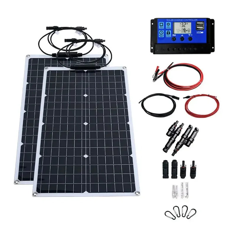 10V 220V 2000W Flexible Solar Panel System 12V Battery Charger Controller 4000W Inverter Kit Complete For Home Outdoor Capming
