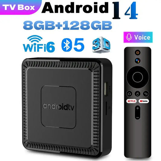 2025 New Q7 Smart TV Box Android14 Allwinner H313 8G+128GB ROM Dual-Band WiFi 6 Bluetooth 5.2 Google Voice Remote Media PlayerGoWisse.com
