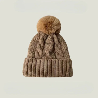 Winter Twist Knitting Hats Warm Fur Pompom Thick Plush Cap Beanies Solid Ladies Versatile Ski Snow Skullies Beanies Velvet Hat