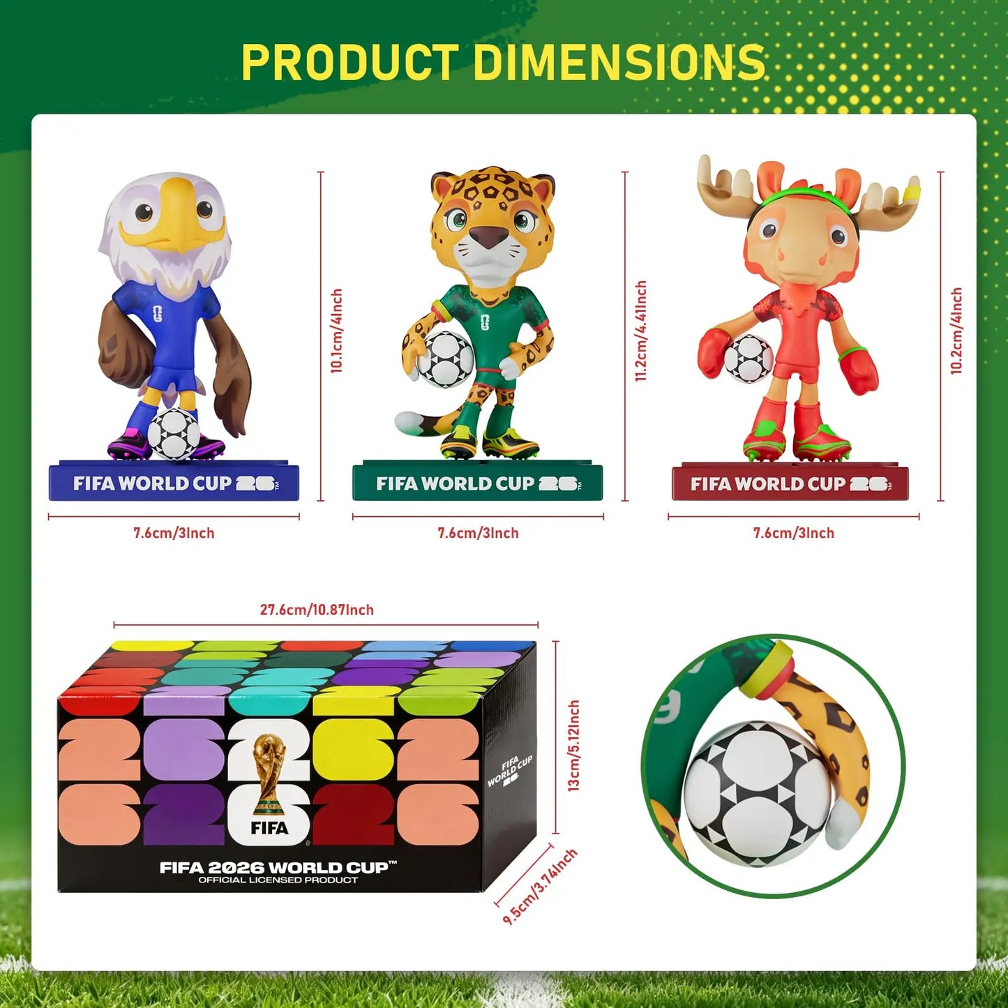 FIFA Official Licensed 2026 World Cup Mascot 3-Piece Collectible Set, Fan Memorabilia - Maple & Zayu & Clutch /9cm/3.54inch 9DZB