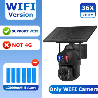SHIWOJIA 4K 8MP 36X Zoom 4G Solar Camera Dual Lens Dual Screen Human Detect Auto Tracking Outdoor 10W Solar Panel WIFI CCTV