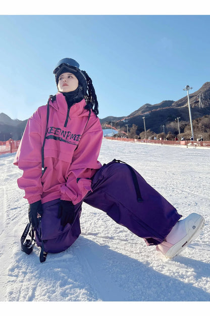 Men and Women's Oversized Ski Pants Waterproof Breathable Thermal Fleece Lining Snowboard Winter Overalls  Pants