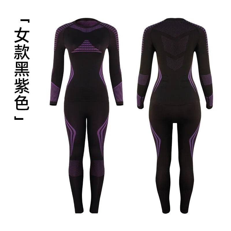 Men Women Ski Thermal Underwear Sets Quick Dry Functional Compression Tracksuit Tight Snowboarding Tops and Pants Adult
