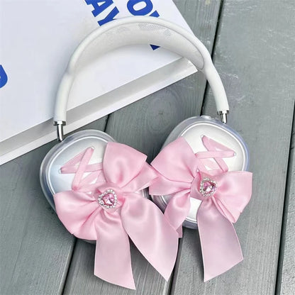 Cute Girl Pink Silk Bow Soft Headphone Earphone Case Cover Protector For Apple Airpods Max