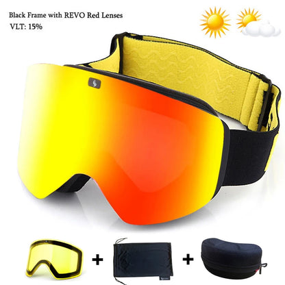 Ski Goggles with Magnetic Double Layer Yellow Lens Skiing Anti-fog UV400 Snowboard Goggles Men Women Ski Glasses Eyewear Set