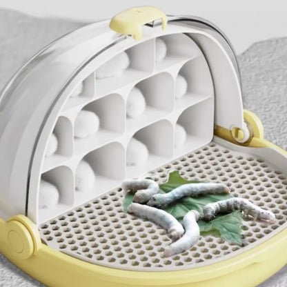 Breathable Hole Silkworm Breeding Box Folable Handle Plastic Insect Habitat Cage Visible Door Silkworm Observation Cabin Student