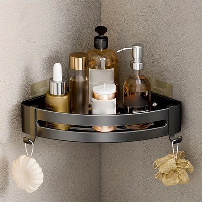 1pc Non-Drill Aluminum Bathroom Storage Rack - Wall-Mounted Corner Shelf for Shampoo, Makeup, and Accessories