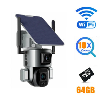 4K 8MP Dual Lens Solar Camera 10X/4X Zoom 4G SIM/WIFI Security Outdoor Camera Humanoid Tracking Color Night Vision Camera Solar