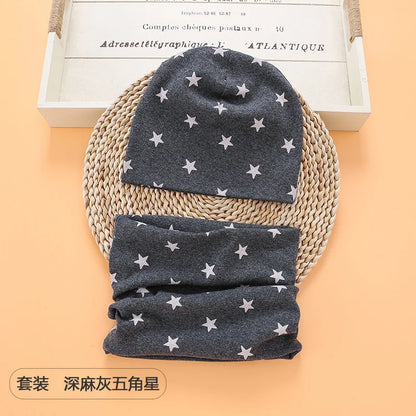 Autumn Winter Cotton Knit Children's Hat Collar 2 Set Boys and Girls Hats Set Baby Solid Color Scarf Cap two-piece
