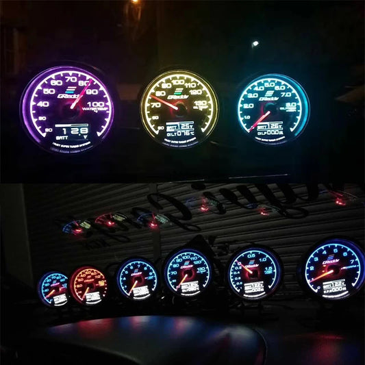 7 Color Car GReddi LCD Digital Display Turbo Boost Water Temp Oil Temp Oil Press Racing Meter Fuel Pressure Air Fuel Ratio Gauge