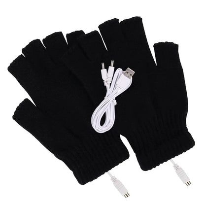 USB Heated Gloves Fingerless Knitted Wrist Glove Men Women Electric Heating Gloves Winter Hand Warmer Outdoor Skiing Accessories