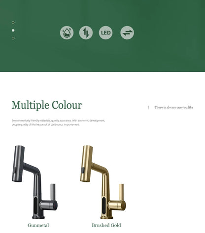 Waterfall Temperature Digital Display Basin Faucet Lift Up Down Stream Sprayer Hot Cold Water Sink Mixer Wash Tap For Bathroom