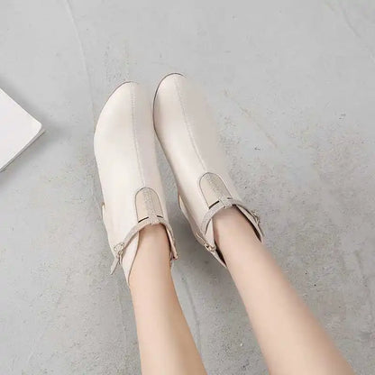 Leather Waterproof Women's Ankle Boots Round Toe Elegant Luxury Heeled Female Short Shoes Autumn Winter Warm Chic Pu Booties