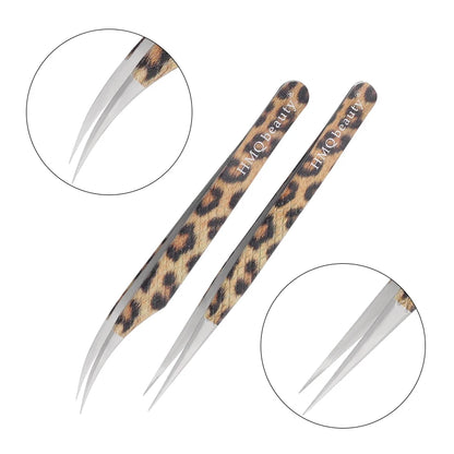 Leopard Eyelash Tweezers Stainless Steel High Quality Lash Tweezer For Lashes Extension Anti-Static 3D Accurate Clip Makeup Tool