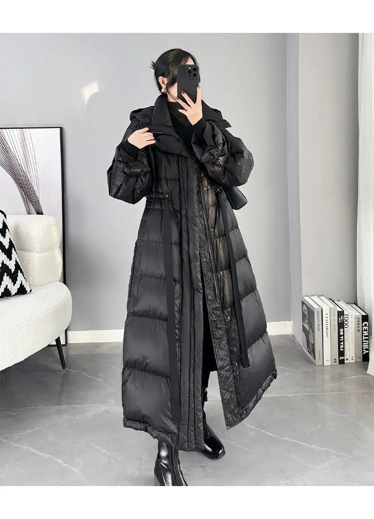 2025 New Women's Winter Black Down Jacket Women's Hooded White Duck Down Coat Windbreak Women Thicken Parker Overcoat