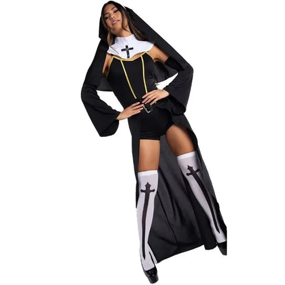 Fashion Sexy Halloween Nun Cosplay Costume Ladies Stage Costume Vampire Nun Costume Suits Carnival Maria Women Polyester Sets