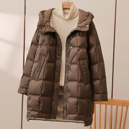 Winter Long 90% White Duck Down Jacket Women Hooded Zipper Puffer Coat Casual Warm Loose Puffer Feather Parka