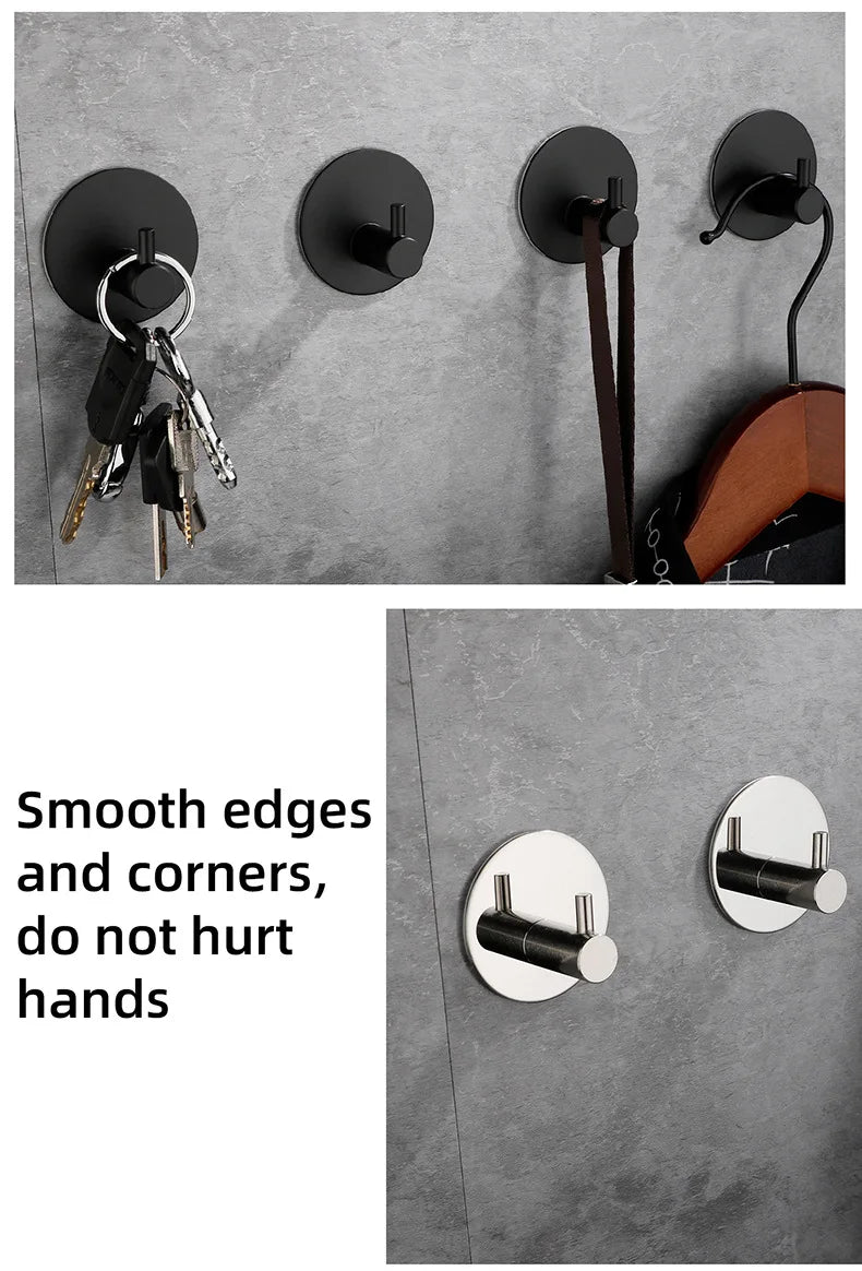 High Quality 304 Stainless Steel Self Adhesive Hooks Shower Bath Hook Kitchen Hanger Bathroom Hook Household Wall Hanger