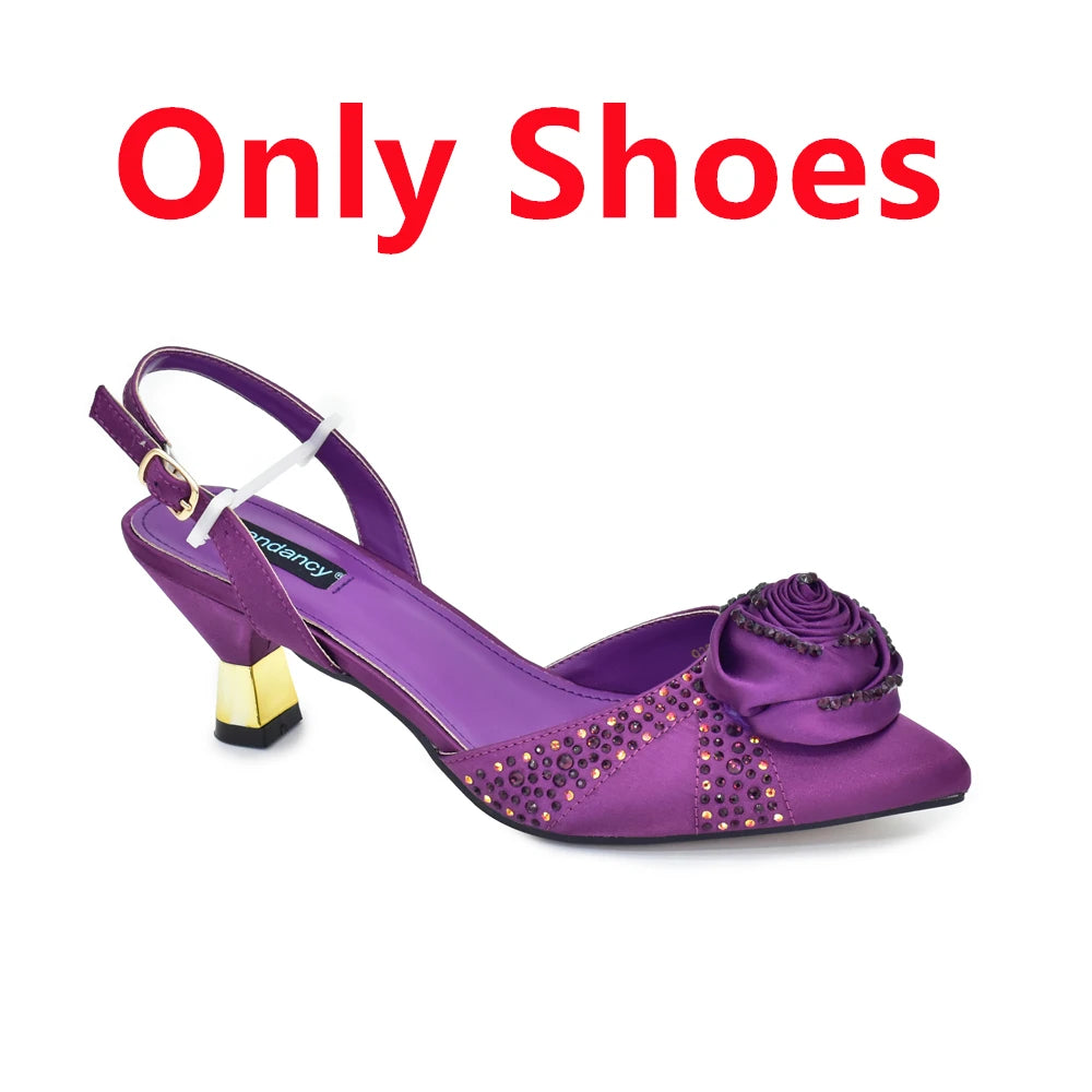 2025 Latest Italian Design African Women's High Heels Pointed Toe Sandals Party Wedding Party Shoes and Bags Set for Wedding