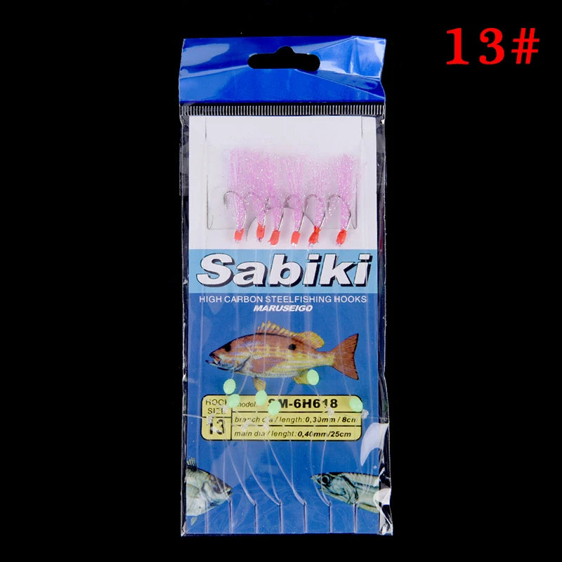 6pcs/set noctilucence Mackerel Feathers Bass Cod Sea Fishing Tackle Boat Luminous Fishing Hook Treble Fishing Lures