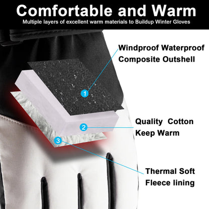 Waterproof Ski Gloves Thermal Touchscreen Snowboard Gloves Warm Winter Snow Gloves Windproof Bike Cycling Gloves Fits Men Wome