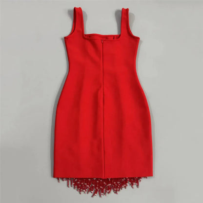 Women Sexy Sleeveless Bandage Dress Fashion Beading Tassel Clothes Club Party Bodycon Dresses