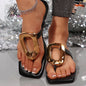 Women Sandals Luxury Flats Sandals Flip Flops New Summer Beach Slippers Fashion Metal Shoes Slides Women Zapatos De Mujer