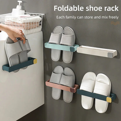 4pcs Wall Mounted Shoes Rack Space Saving Slippers Storage Holder Folding Bathroom Towel Rack Bathroom Accessories