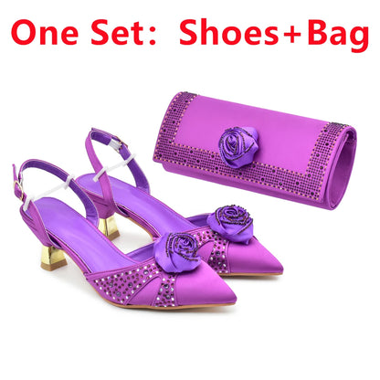 2025 Latest Italian Design African Women's High Heels Pointed Toe Sandals Party Wedding Party Shoes and Bags Set for Wedding