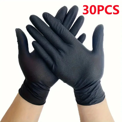 10/30/50PCS Heavy Duty Black Nitrile Gloves Disposable 8mil Industrial Raised Diamond Texture Gloves Mechanic Safety Work Gloves