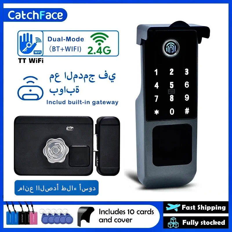 TTLock WIFI Version Built In Gateway Fingerprint Waterproof Outdoor Gate Passcode Rfid Card Keyless Smart Door Lock